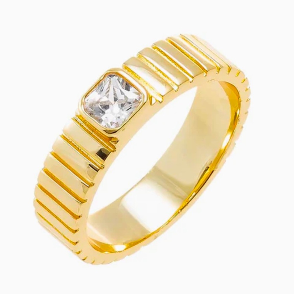 CZ Bezel Baguette Ridged Band Ring